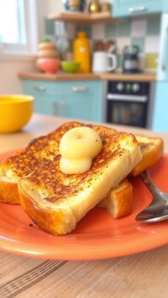 Baby-Friendly French Toast for 6-Month-Olds Baby-friendly French toast pieces served with pureed fruit on a colorful plate.